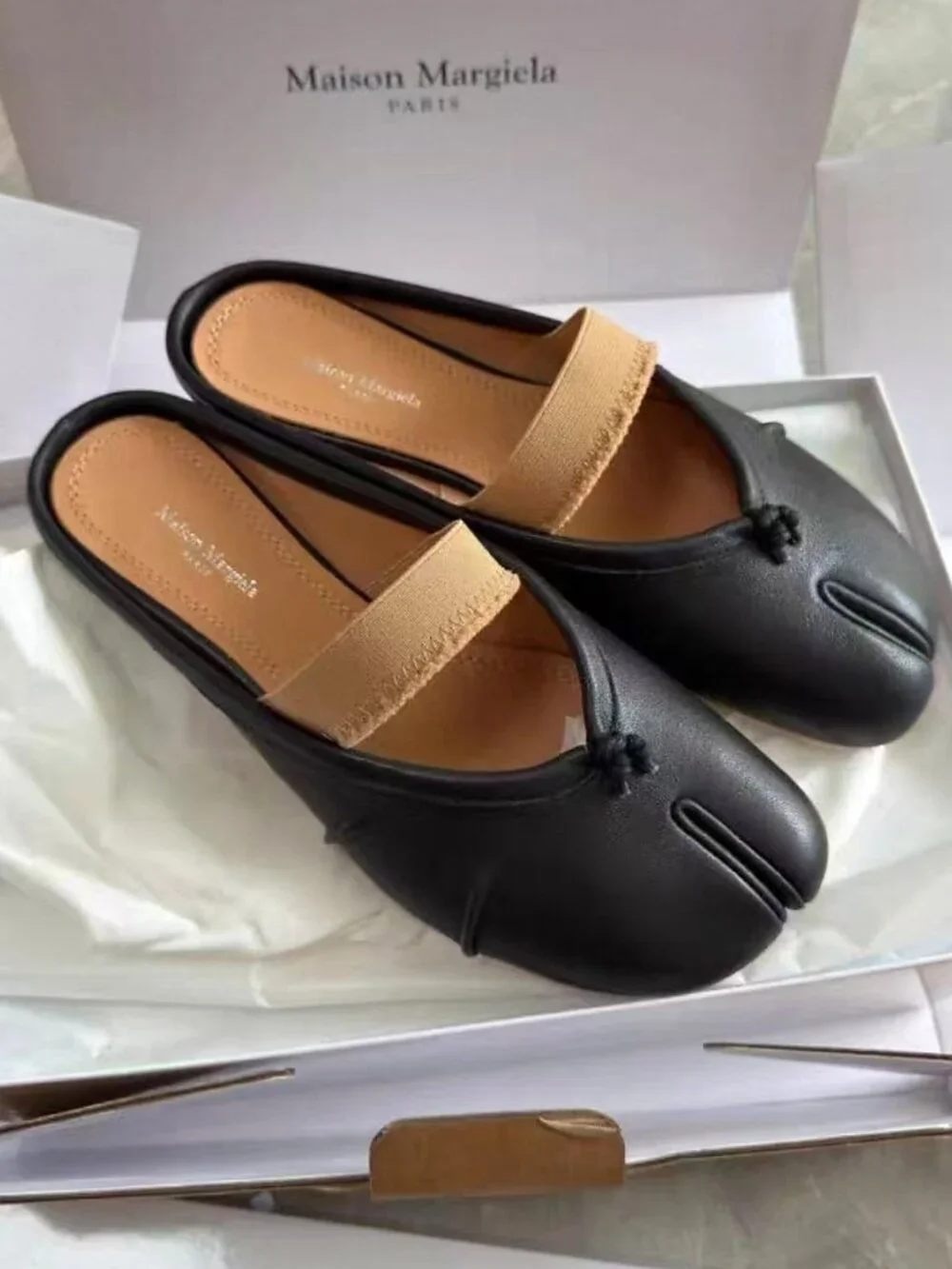 Maison Margiela Black Lambskin Tabi Split Toe Mule Slides